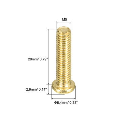 Harfington Uxcell Brass Machine Screws, M5x20mm Phillips Pan Head Fastener Bolts for Furniture, Office Equipment, Electronics 20Pcs