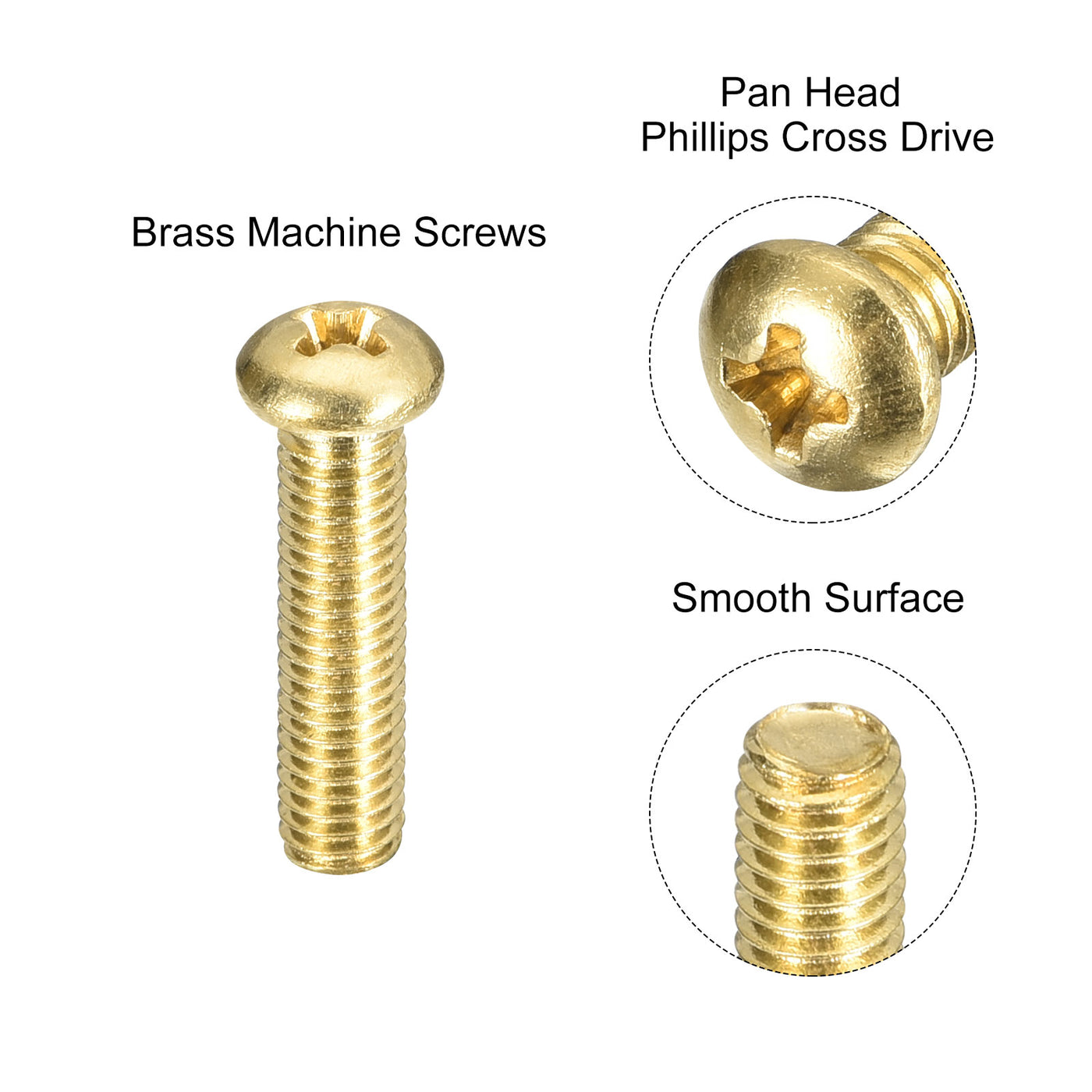 uxcell Uxcell Brass Machine Screws, M5x20mm Phillips Pan Head Fastener Bolts for Furniture, Office Equipment, Electronics 20Pcs