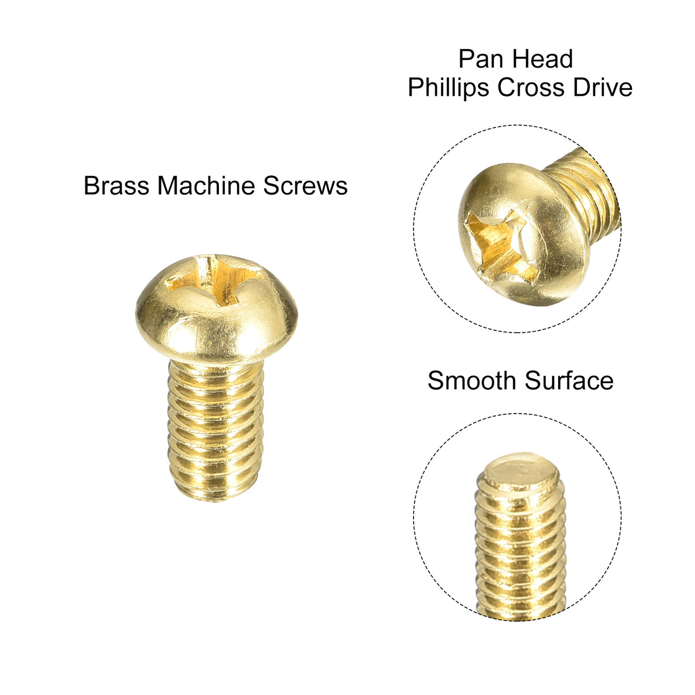 uxcell Uxcell Brass Machine Screws, M6x10mm Phillips Pan Head Fastener Bolts for Furniture, Office Equipment, Electronics 20Pcs