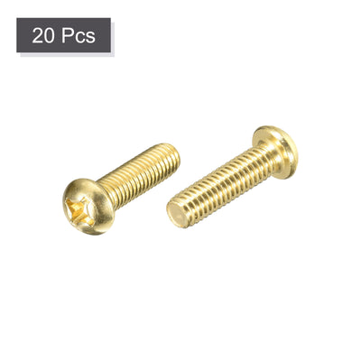 Harfington Uxcell Brass Machine Screws, M6x20mm Phillips Pan Head Fastener Bolts for Furniture, Office Equipment, Electronics 20Pcs