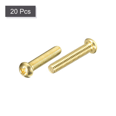 Harfington Uxcell Brass Machine Screws, M6x30mm Phillips Pan Head Fastener Bolts for Furniture, Office Equipment, Electronics 20Pcs