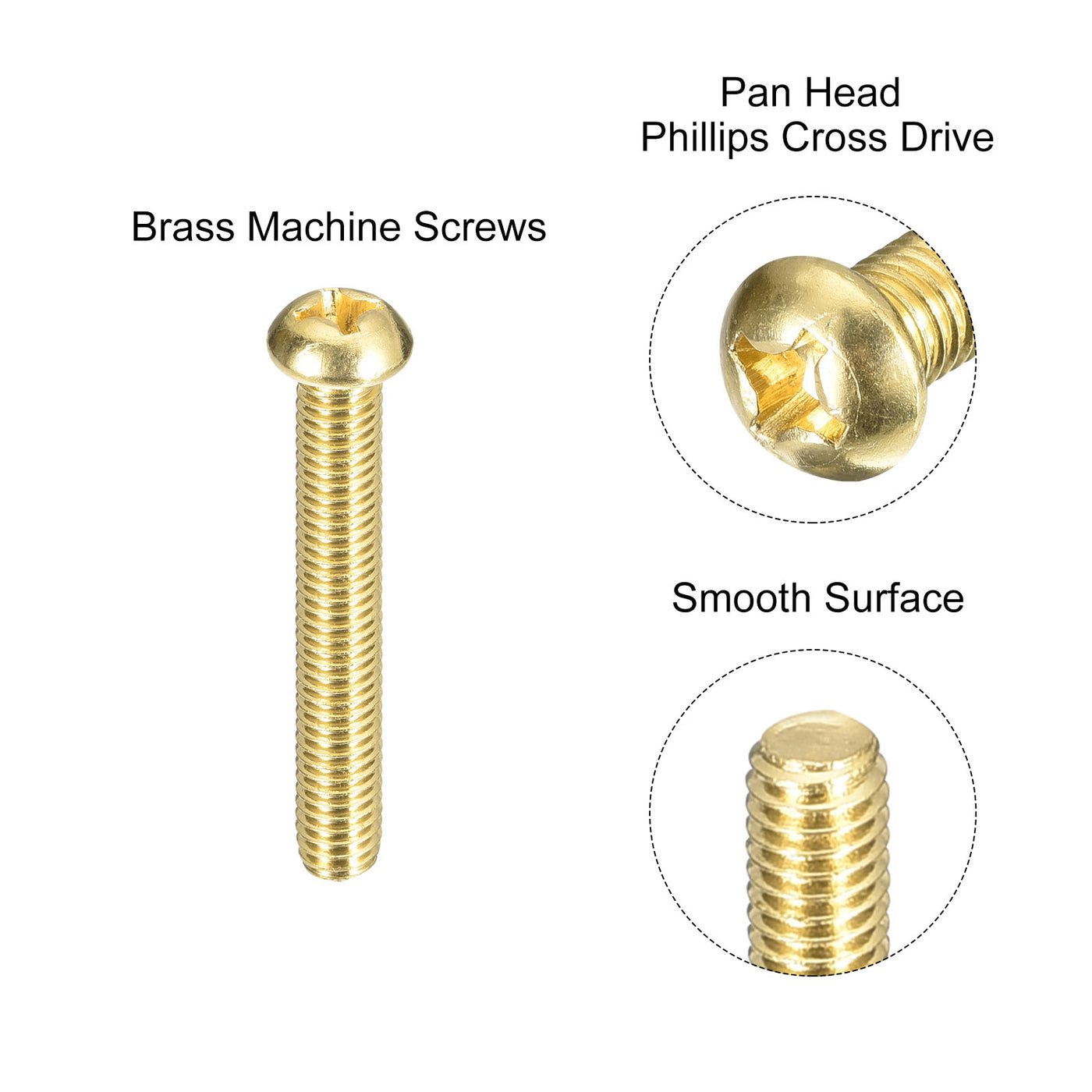 uxcell Uxcell Brass Machine Screws, M6x40mm Phillips Pan Head Fastener Bolts for Furniture, Office Equipment, Electronics 20Pcs