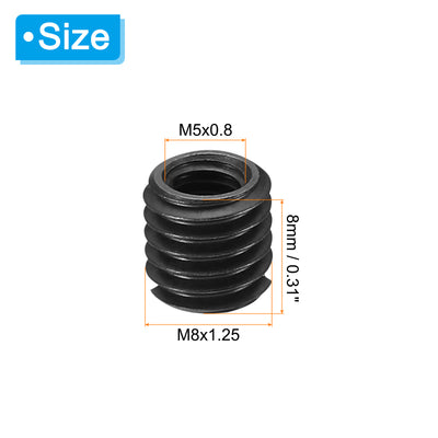 Harfington 5Stk 45# Karbonstahl Gewinde Reparatur Einsatzmutter M5x0.8 Weiblich bis M8x1.25 Männlich Hochfeste Schraube Hülse Einsätze Reduziermutter Adapter Reduzierstück 8mm