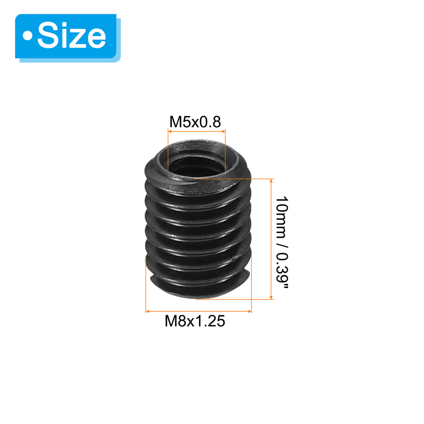 Harfington Grade 8.8 Carbon Steel Threaded Repair Insert Nut, 5pcs M5x0.8 Female to M8x1.25 Male High Strength Screw Sleeve Inserts Reducing Adapter Reducer 10mm