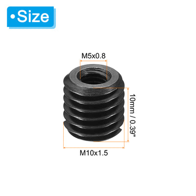 Harfington 5Stk 45# Karbonstahl Gewinde Reparatur Einsatzmutter M5x0.8 Weiblich bis M10x1.5 Männlich Hochfeste Schraube Hülse Einsätze Reduziermutter Adapter Reduzierstück 10mm