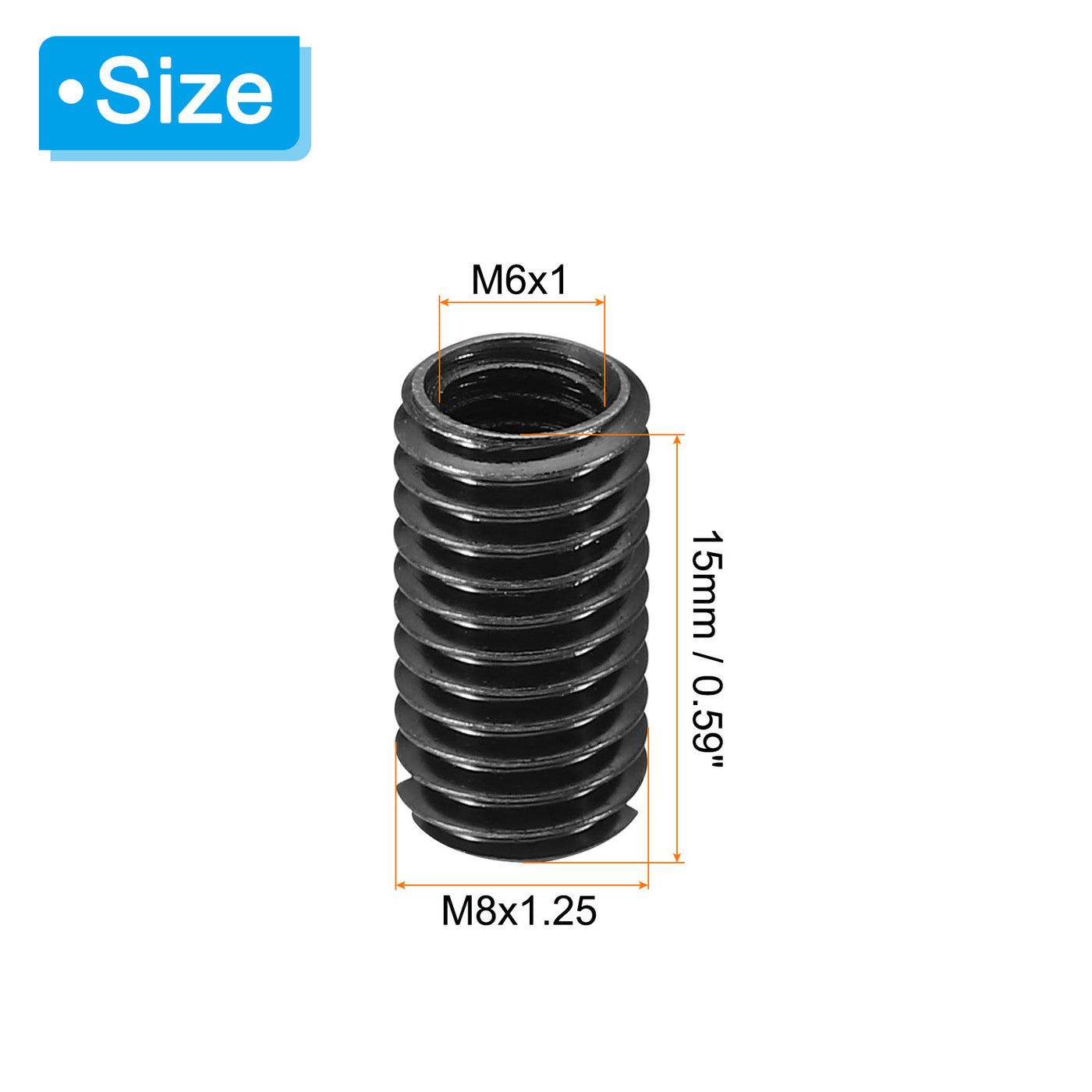 Harfington 5Stk 45# Karbonstahl Gewinde Reparatur Einsatzmutter M6x1 Weiblich bis M8x1.25 Männlich Hochfeste Schraube Hülse Einsätze Reduziermutter Adapter Reduzierstück 15mm