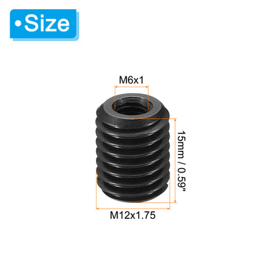 Harfington Grade 8.8 Carbon Steel Threaded Repair Insert Nut, 5pcs M6x1 Female to M12x1.75 Male High Strength Screw Sleeve Inserts Reducing Adapter Reducer 15mm