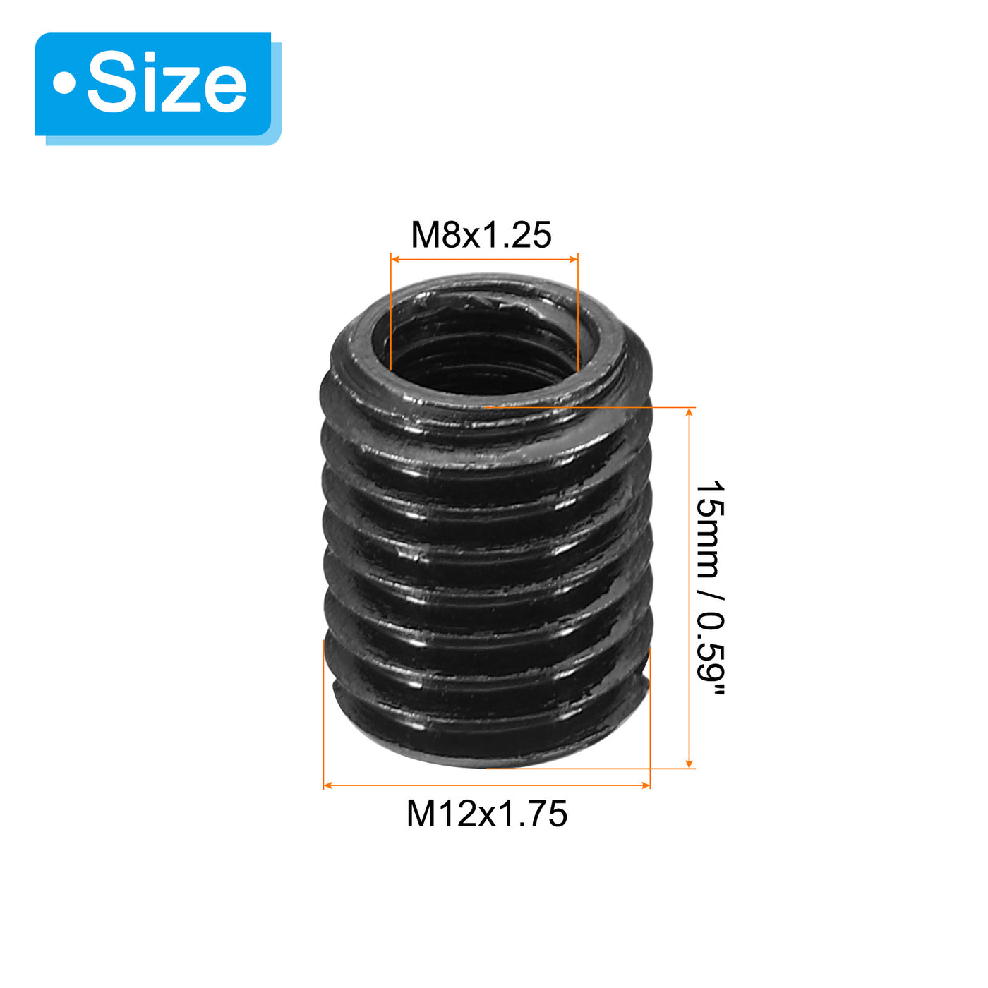 Harfington Grade 8.8 Carbon Steel Threaded Repair Insert Nut, 5pcs M8x1.25 Female to M12x1.75 Male Screw Sleeve Inserts Reducing Adapter Reducer 15mm