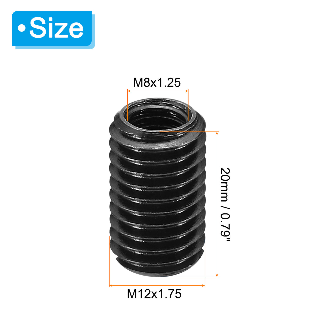 Harfington 5Stk 45# Karbonstahl Gewinde Reparatur Einsatzmutter M8x1.25 Weiblich bis M12x1.75 Männlich Hochfeste Schraube Hülse Einsätze Reduziermutter Adapter Reduzierstück 20mm