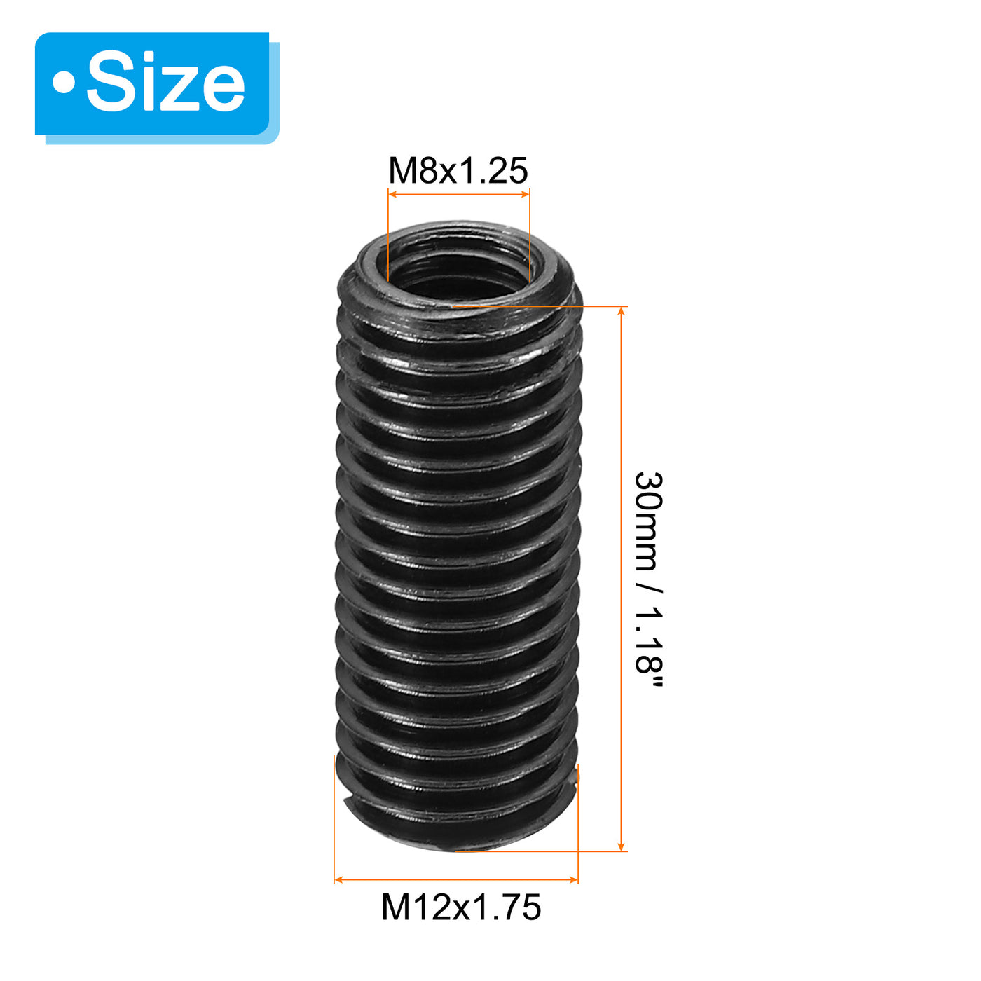 Harfington Grade 8.8 Carbon Steel Threaded Repair Insert Nut, 5pcs M8x1.25 Female to M12x1.75 Male Screw Sleeve Inserts Reducing Adapter Reducer 30mm