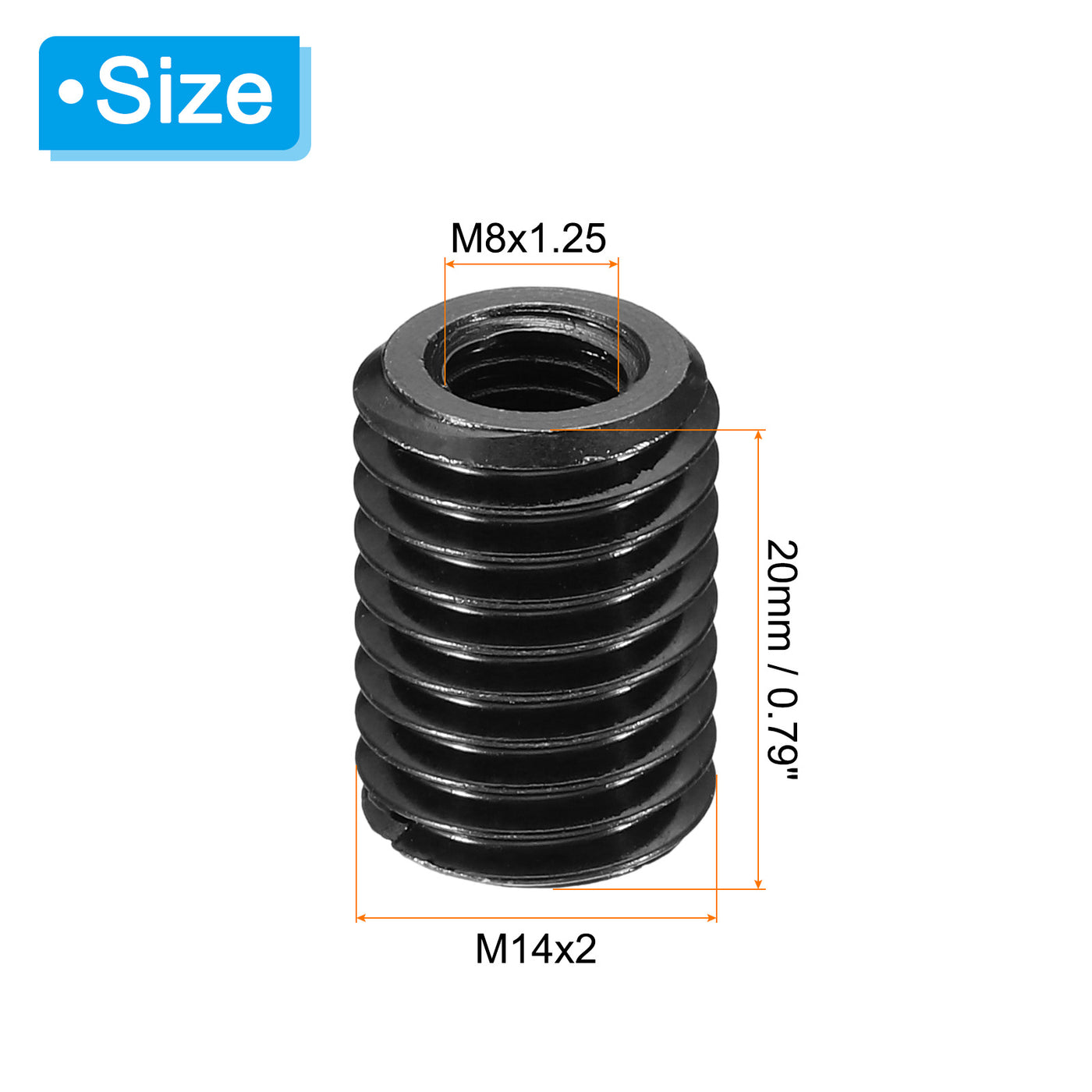 Harfington Grade 8.8 Carbon Steel Threaded Repair Insert Nut, 5pcs M8x1.25 Female to M14x2 Male High Strength Screw Sleeve Inserts Reducing Adapter Reducer 20mm