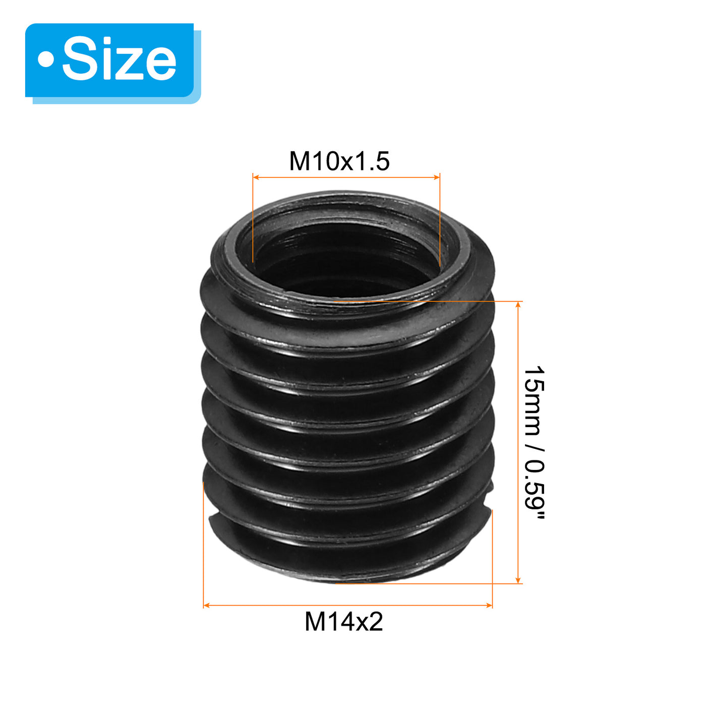 Harfington Grade 8.8 Carbon Steel Threaded Repair Insert Nut, 5pcs M10x1.5 Female to M14x2 Male High Strength Screw Sleeve Inserts Reducing Adapter Reducer 15mm