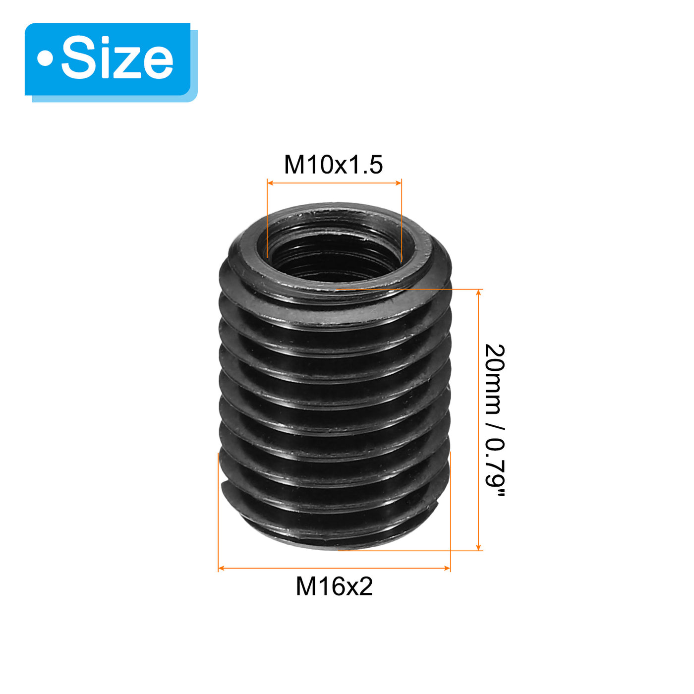 Harfington Grade 8.8 Carbon Steel Threaded Repair Insert Nut, 5pcs M10x1.5 Female to M16x-2 Male High Strength Screw Sleeve Inserts Reducing Adapter Reducer 20mm