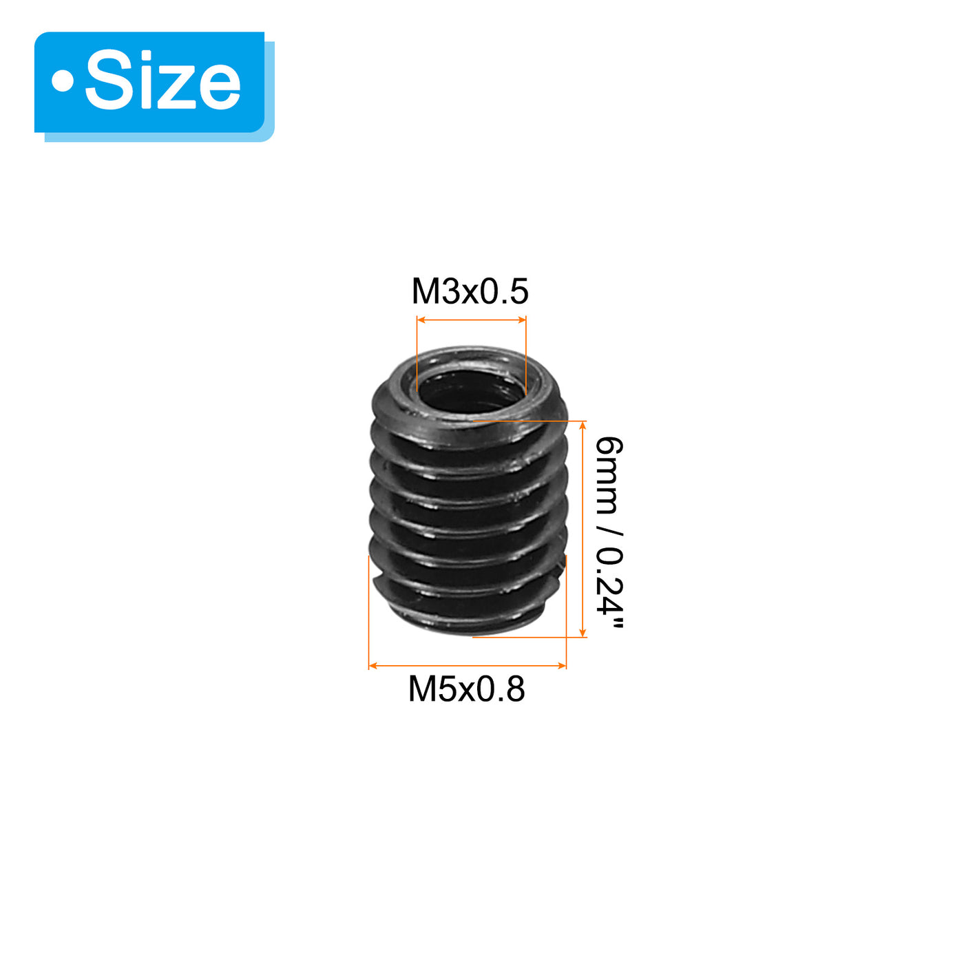 Harfington 3Stk 45# Karbonstahl Gewinde Reparatur Einsatzmutter M3x0.5 Weiblich bis M5x0.8 Männlich Hochfeste Schraube Hülse Einsätze Reduziermutter Adapter Reduzierstück 6mm