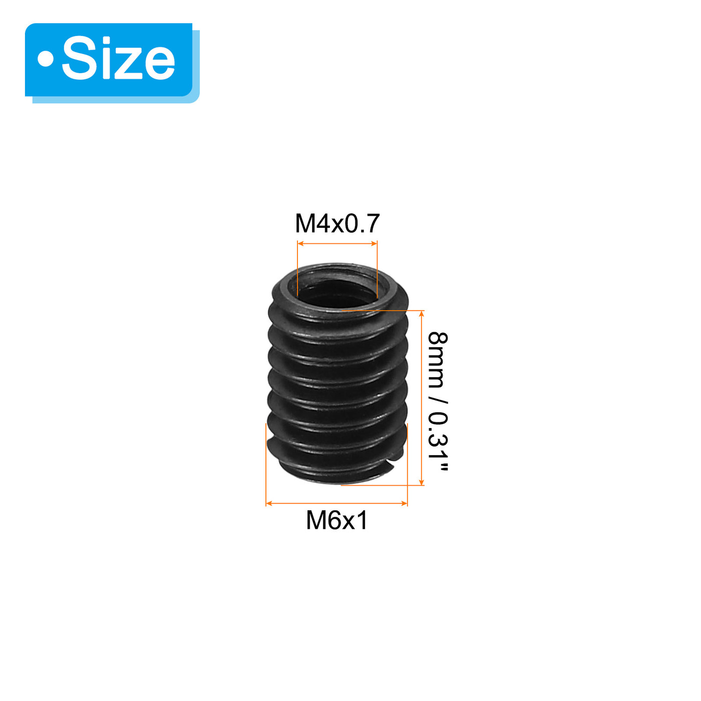 Harfington 3Stk 45# Karbonstahl Gewinde Reparatur Einsatzmutter M4x0.7 Weiblich bis M6x1 Männlich Hochfeste Schraube Hülse Einsätze Reduziermutter Adapter Reduzierstück 8mm