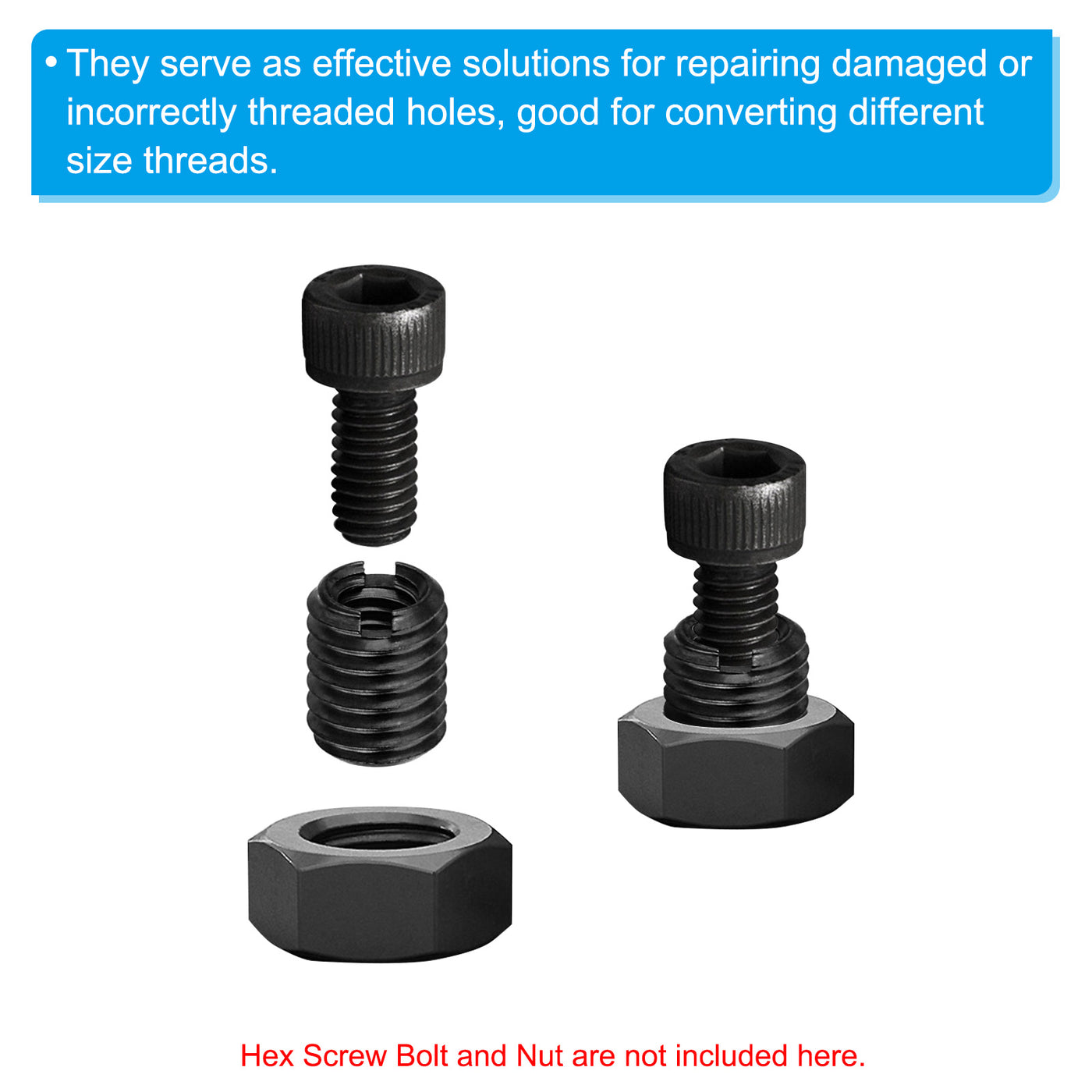 Harfington Grade 8.8 Carbon Steel Threaded Repair Insert Nut, 3pcs M6x1 Female to M8x1.25 Male High Strength Screw Sleeve Inserts Reducing Adapter Reducer 15mm