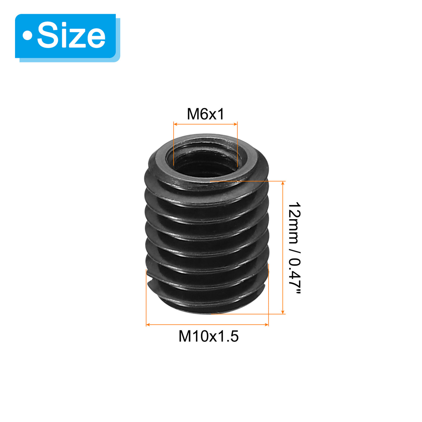 Harfington 3Stk 45# Karbonstahl Gewinde Reparatur Einsatzmutter M6x1 Weiblich bis M10x1.5 Männlich Hochfeste Schraube Hülse Einsätze Reduziermutter Adapter Reduzierstück 12mm