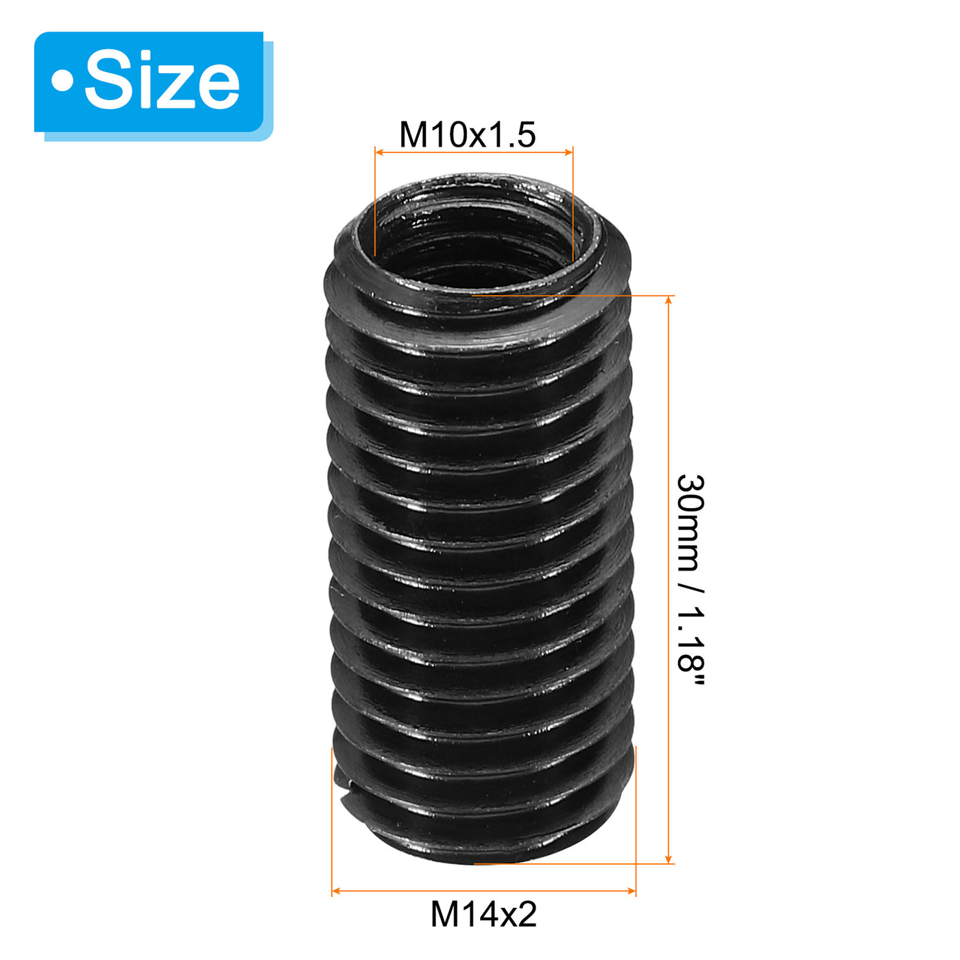 Harfington Grade 8.8 Carbon Steel Threaded Repair Insert Nut, 3pcs M10x1.5 Female to M14x2 Male High Strength Screw Sleeve Inserts Reducing Adapter Reducer 30mm