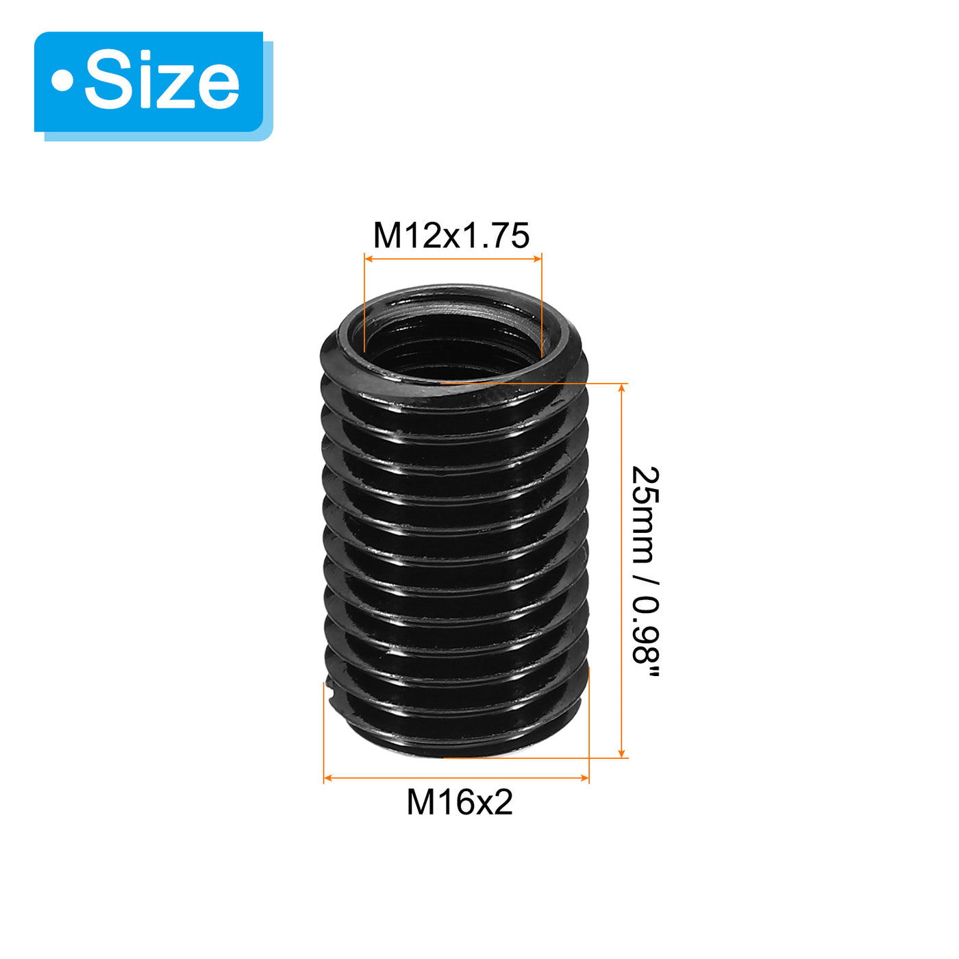 Harfington Grade 8.8 Carbon Steel Threaded Repair Insert Nut, 3pcs M12x1.75 Female to M16x2 Male High Strength Screw Sleeve Inserts Reducing Adapter Reducer 25mm