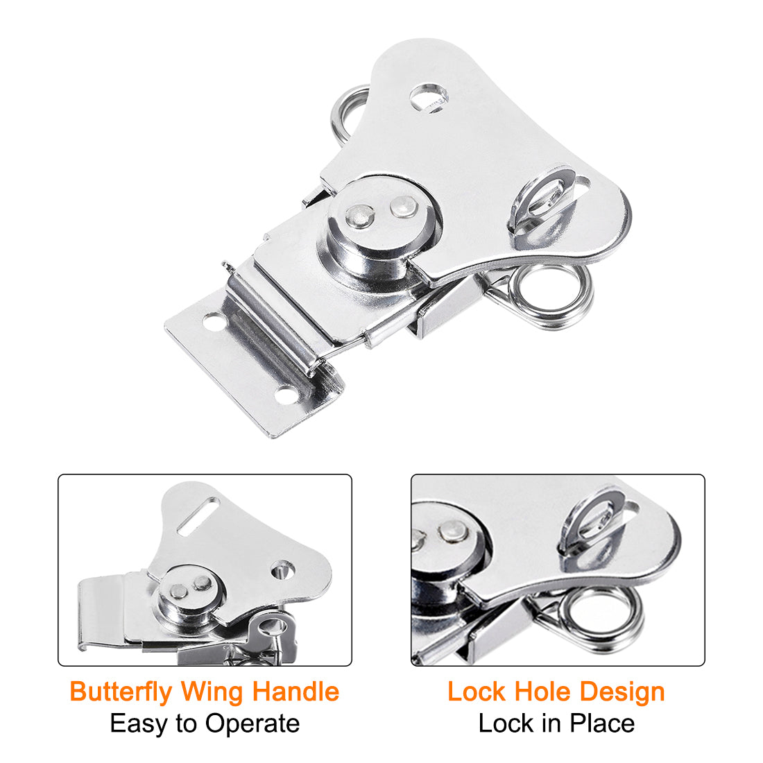 uxcell Uxcell Twist Latches, Iron Spring Loaded Butterfly Twist Latch for Box, 3.1x2.6" 2Pcs