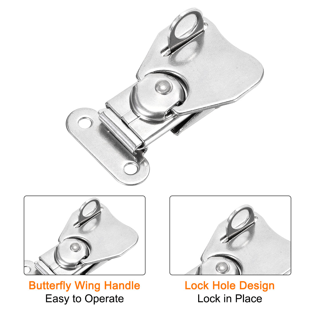 uxcell Uxcell Twist Latches, Stainless Steel Spring Loaded Butterfly Twist Latch 2.4x1.5" 3Pcs