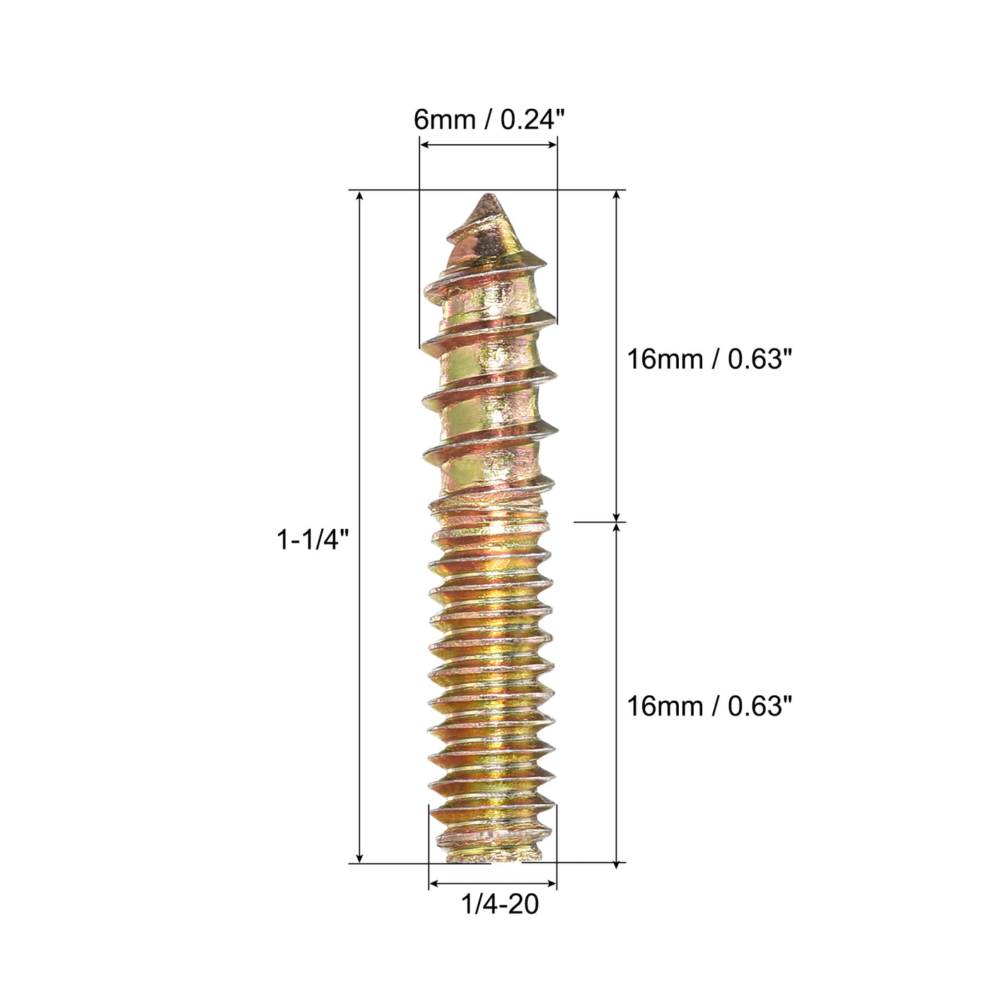 uxcell Uxcell 1/4-20x1-1/4" Hanger Bolts, 12pcs Double Ended Screws Wood Dowel Screws