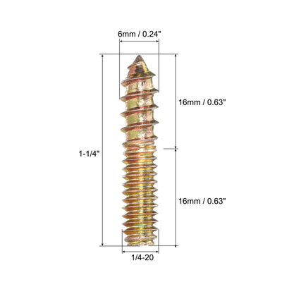 uxcell Uxcell 1/4-20x1-1/4" Hanger Bolts, 12pcs Double Ended Screws Wood Dowel Screws