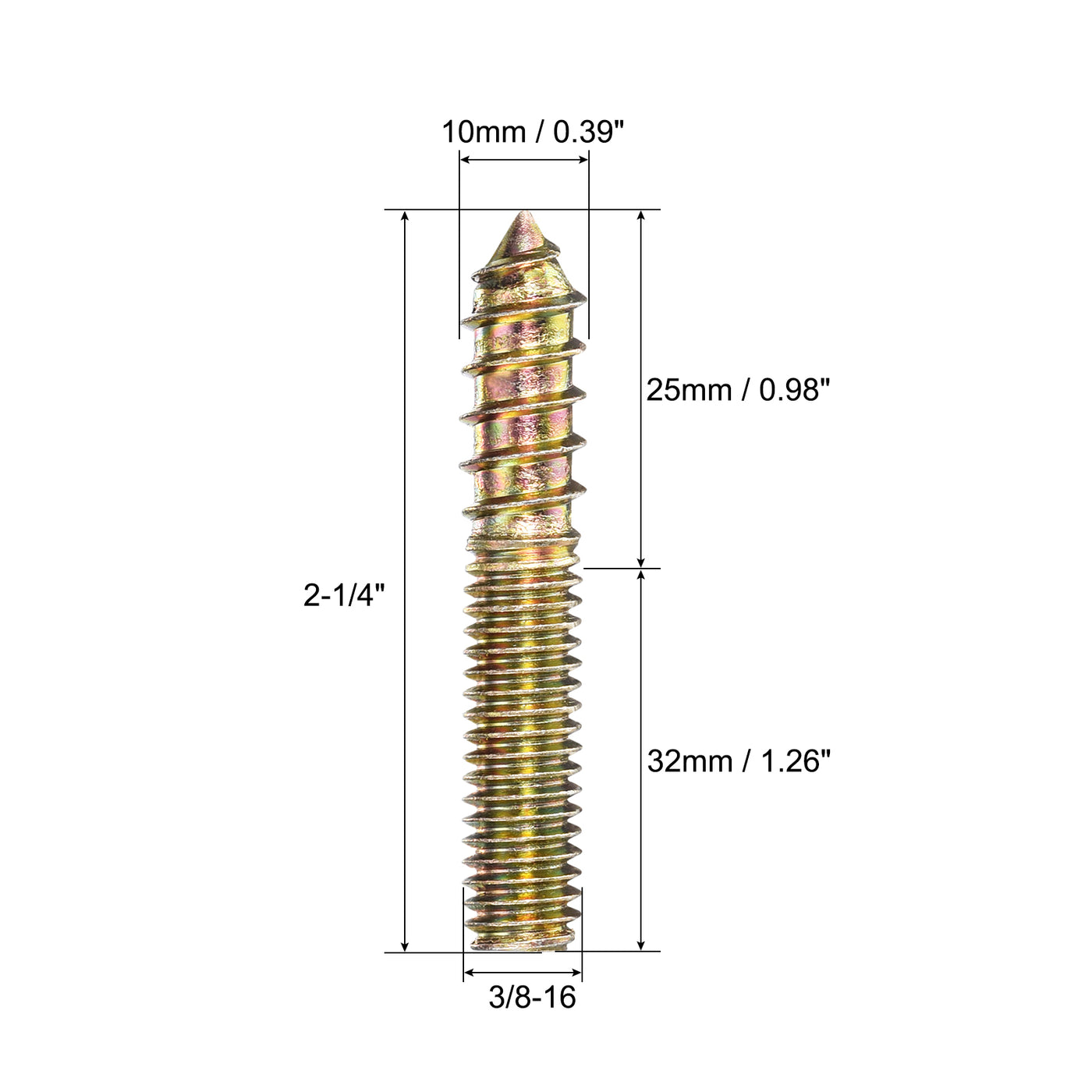 uxcell Uxcell 3/8-16x2-1/4" Hanger Bolts, 12pcs Double Ended Screws Wood Dowel Screws