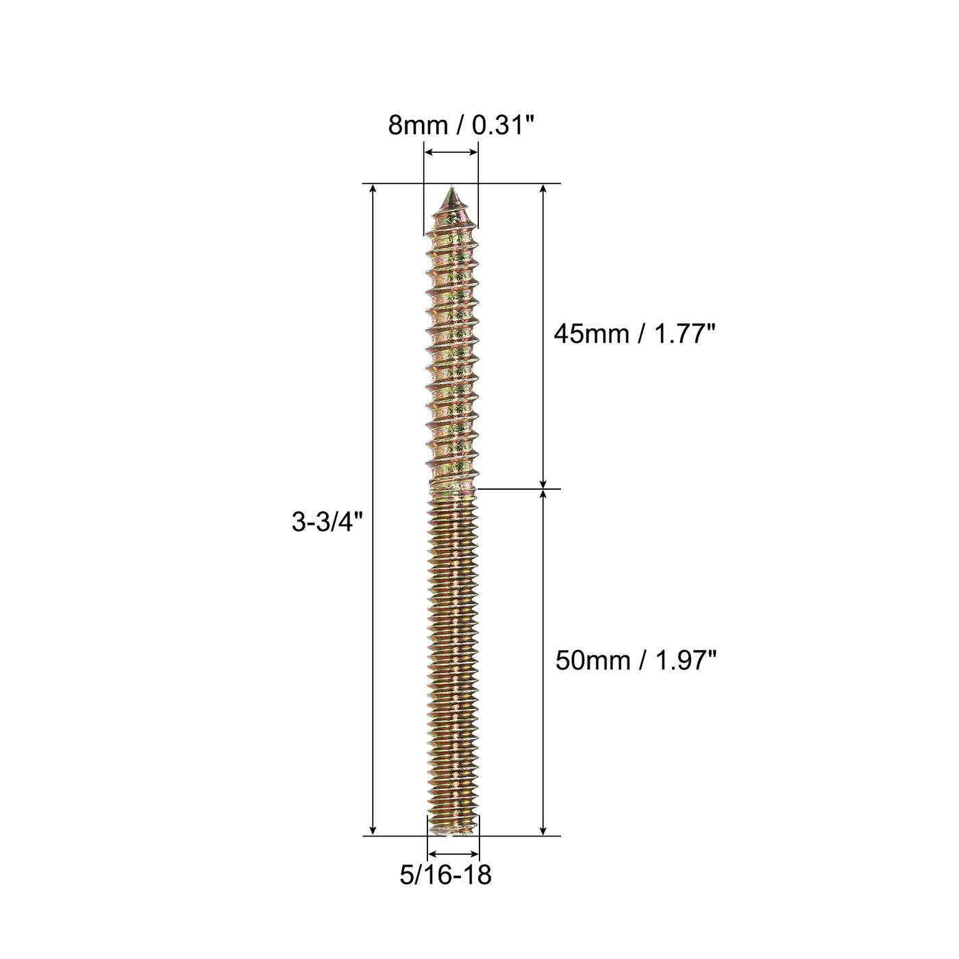 uxcell Uxcell 5/16-18x3-3/4" Hanger Bolts, 8pcs Double Ended Screws Wood Dowel Screws