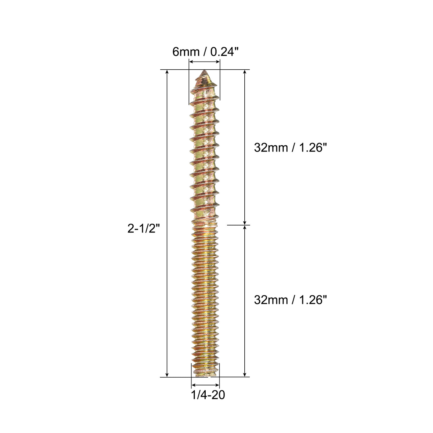 uxcell Uxcell 1/4-20x2-1/2" Hanger Bolts, 8pcs Double Ended Screws Wood Dowel Screws