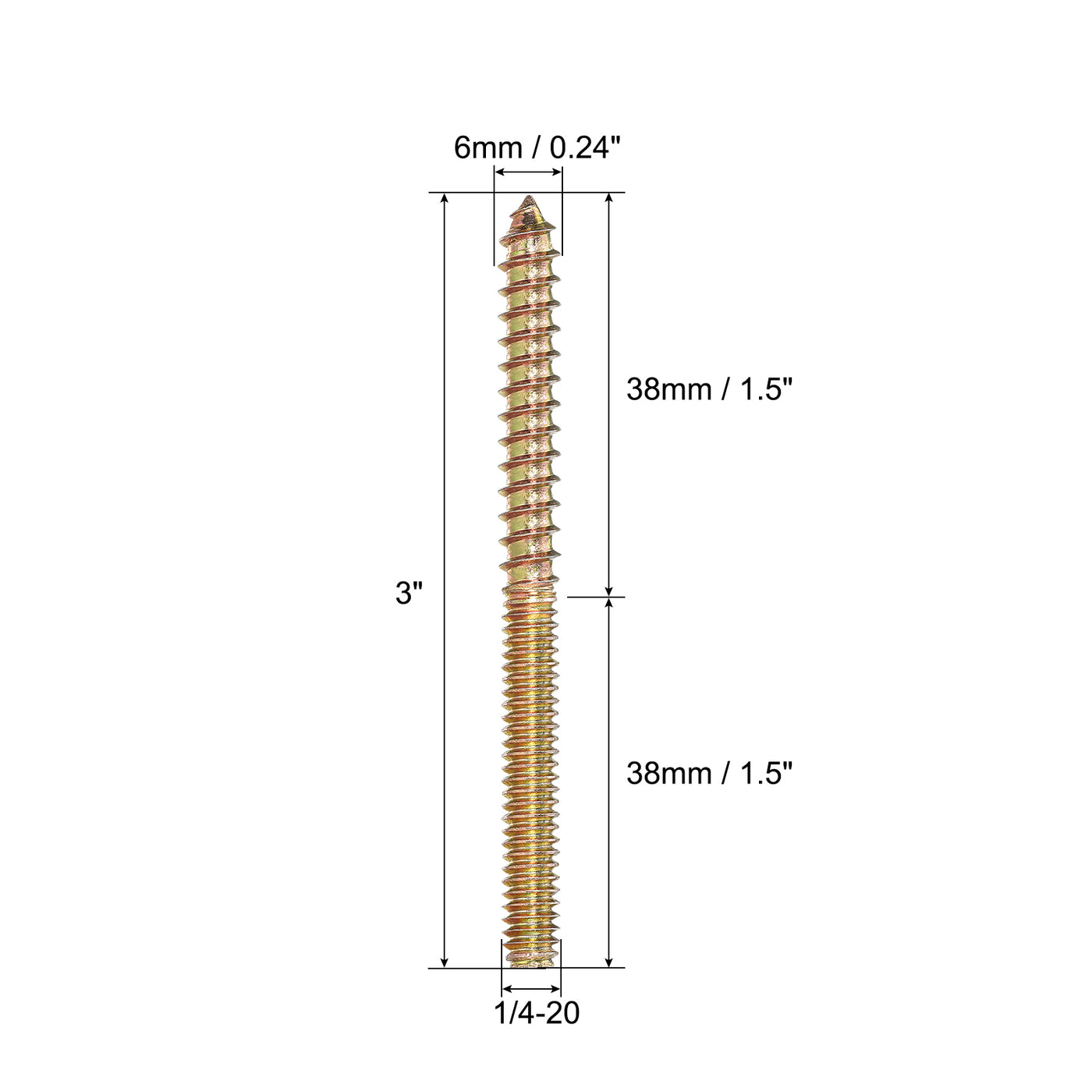 uxcell Uxcell 1/4-20x3" Hanger Bolts, 8pcs Double Ended Screws Wood Dowel Screws