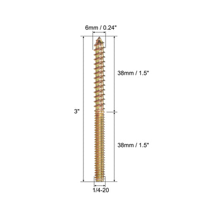 Harfington Uxcell 1/4-20x3" Hanger Bolts, 8pcs Double Ended Screws Wood Dowel Screws