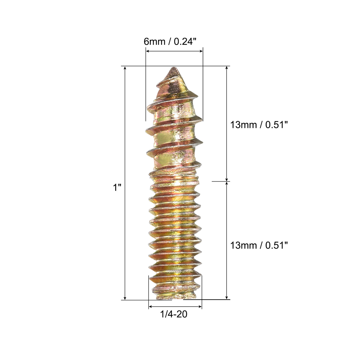 uxcell Uxcell 1/4-20x1" Hanger Bolts, 16pcs Double Ended Screws Wood Dowel Screws