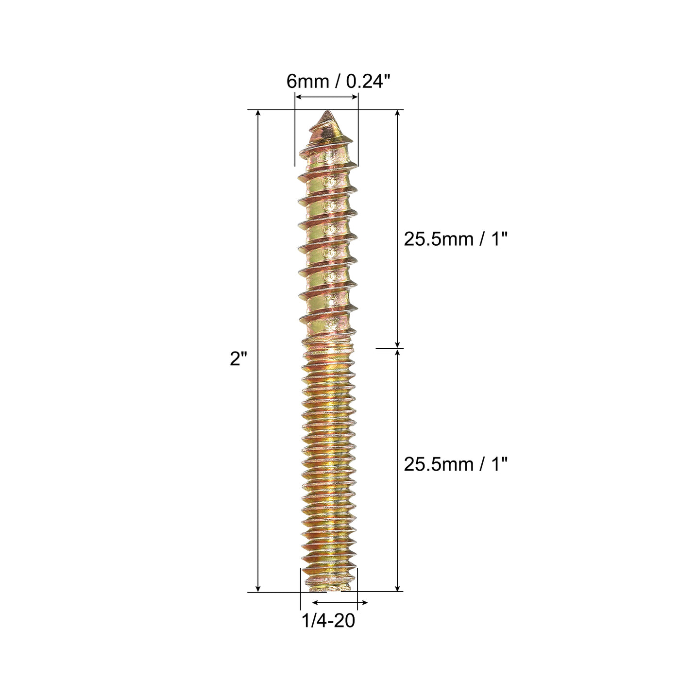 uxcell Uxcell 1/4-20x2" Hanger Bolts, 16pcs Double Ended Screws Wood Dowel Screws