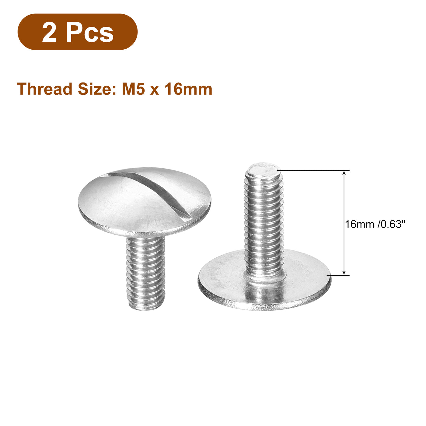 uxcell Uxcell M5x16mm Extra Large Flat Head Slotted Screws, 2pcs 304 Stainless Steel Bolts