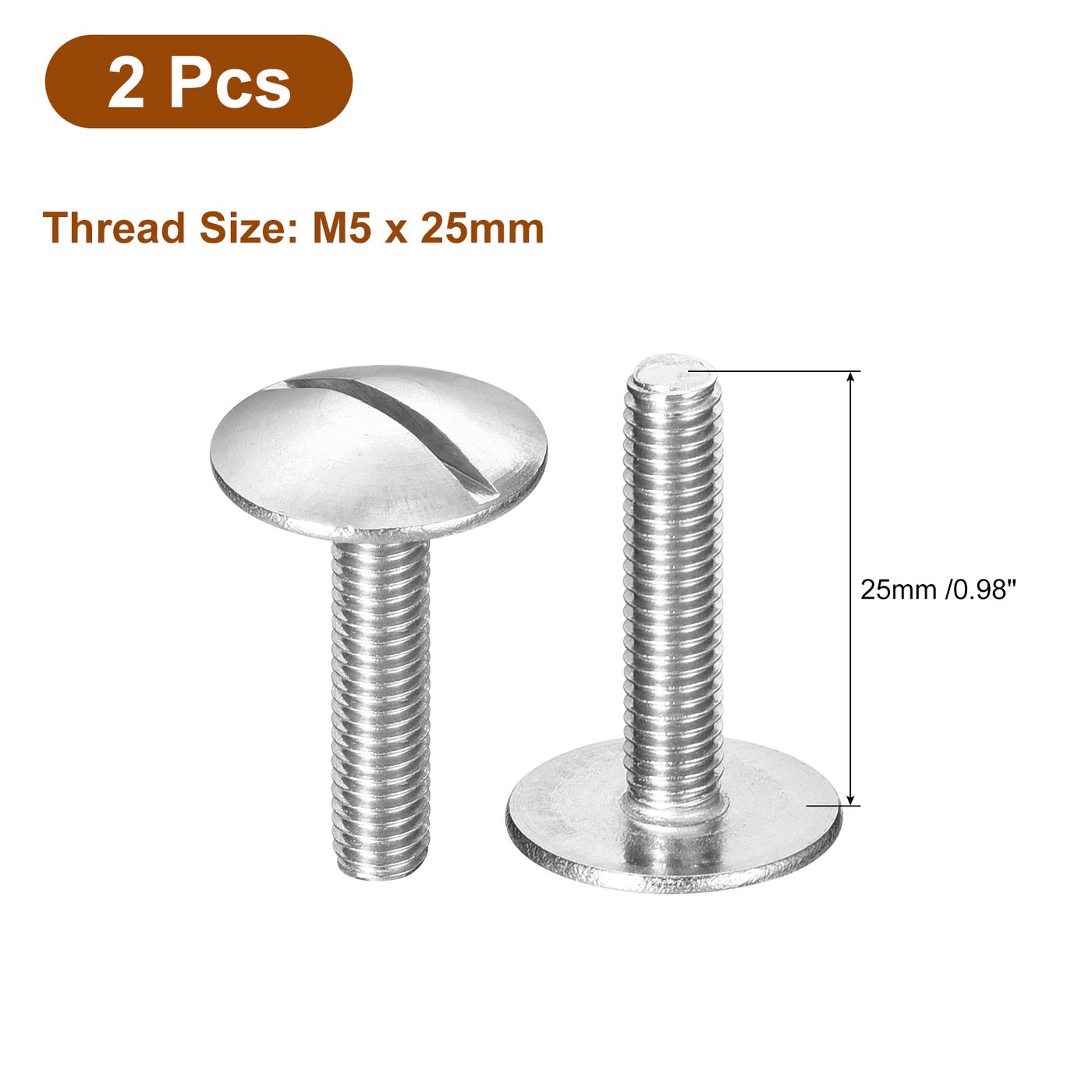 uxcell Uxcell M5x25mm Extra Large Flat Head Slotted Screws, 2pcs 304 Stainless Steel Bolts