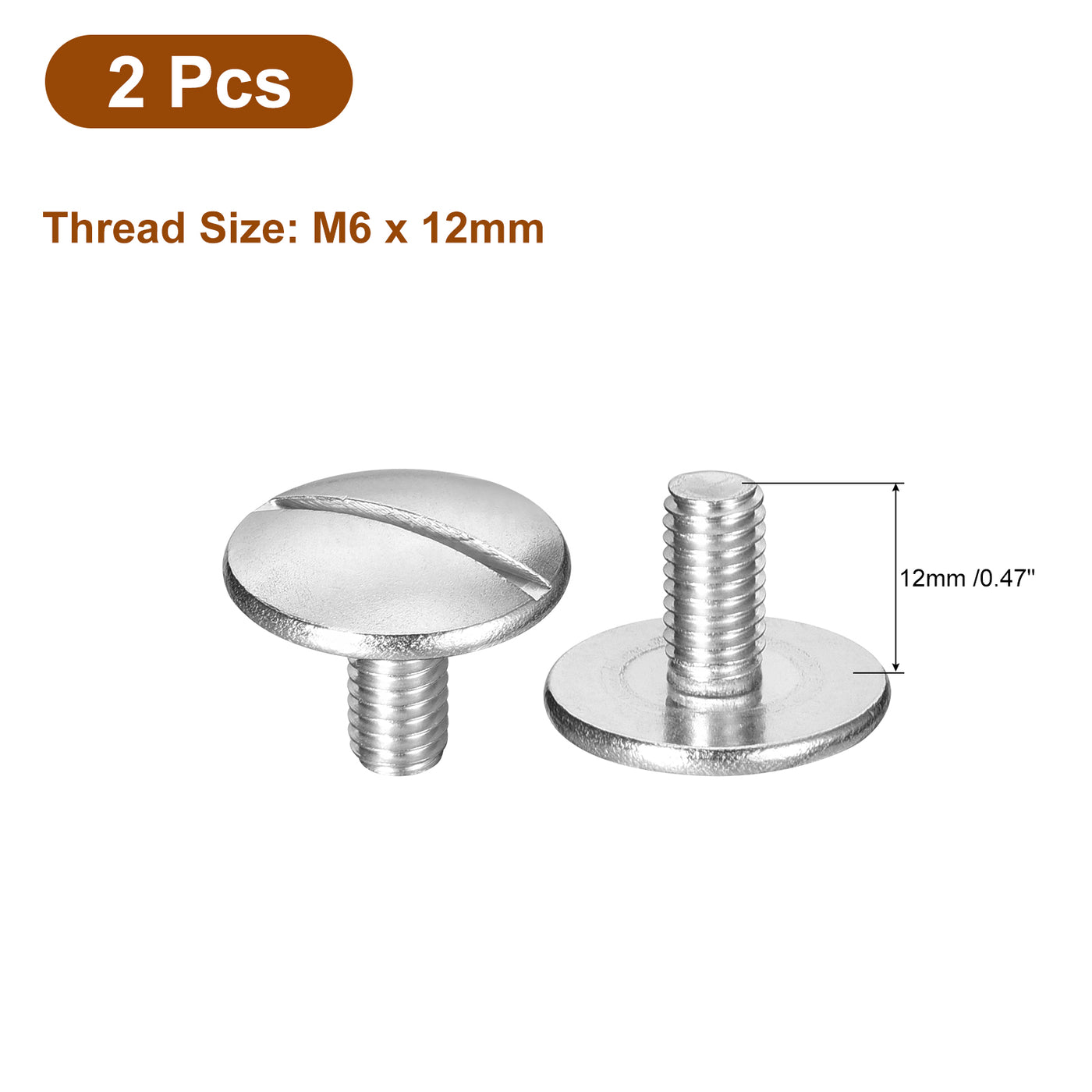 uxcell Uxcell M6x12mm Extra Large Flat Head Slotted Screws, 2pcs 304 Stainless Steel Bolts
