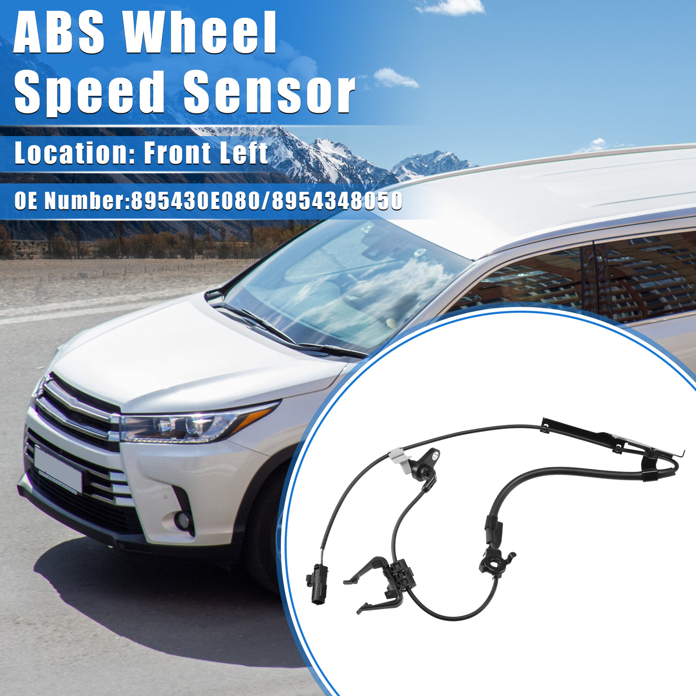 VekAuto ABS Raddrehzahlsensor kompatibel für Toyota Highlander 2010-2018, individuell angefertigt, schwarzer vorderer linker ABS-Sensor, Nr. 895430E080/8954348050