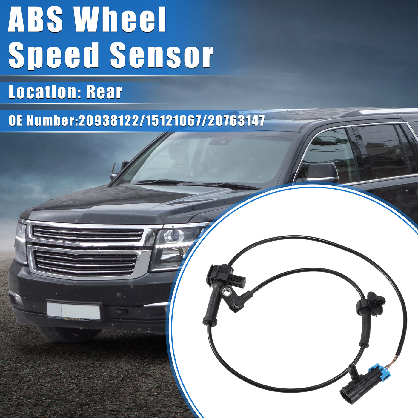 VekAuto ABS Raddrehzahlsensor kompatibel für Chevrolet Avalanche 2007-2013, individuell angefertigter schwarzer ABS-Sensor hinten, Nr. 20938122/15121067/20763147