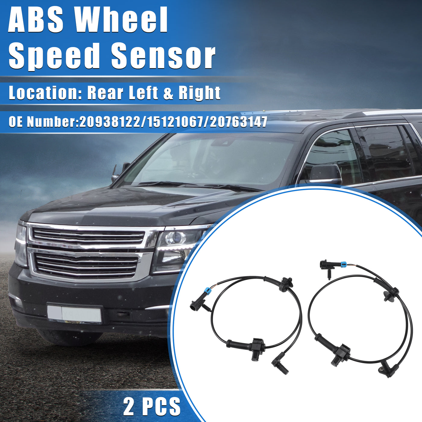 VekAuto 2 Stück ABS Raddrehzahlsensor kompatibel für Chevrolet Avalanche 2007-2013, individueller schwarzer hinterer ABS Sensor Nr. 20938122/15121067/20763147