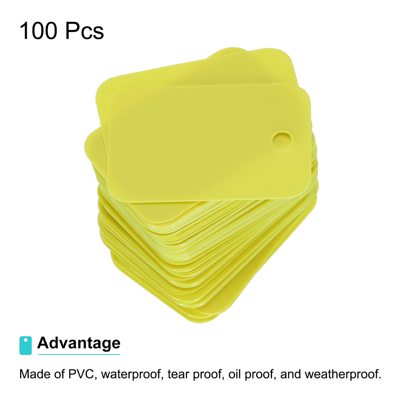 Harfington Waterproof Eyelet Hole Plastic Tags,Outdoor Tags,2x3cm Yellow 100 Pcs