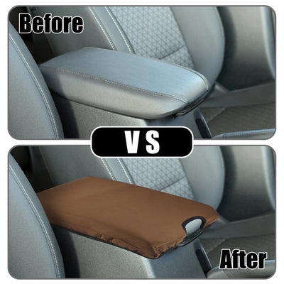 Harfington Center Console Seat Armrest Cover - Car Inner Seat Armrest Lid Storage Covers Trim - for Ford F-150 2015-2022 Neoprene Fabric Brown - 1 Pc