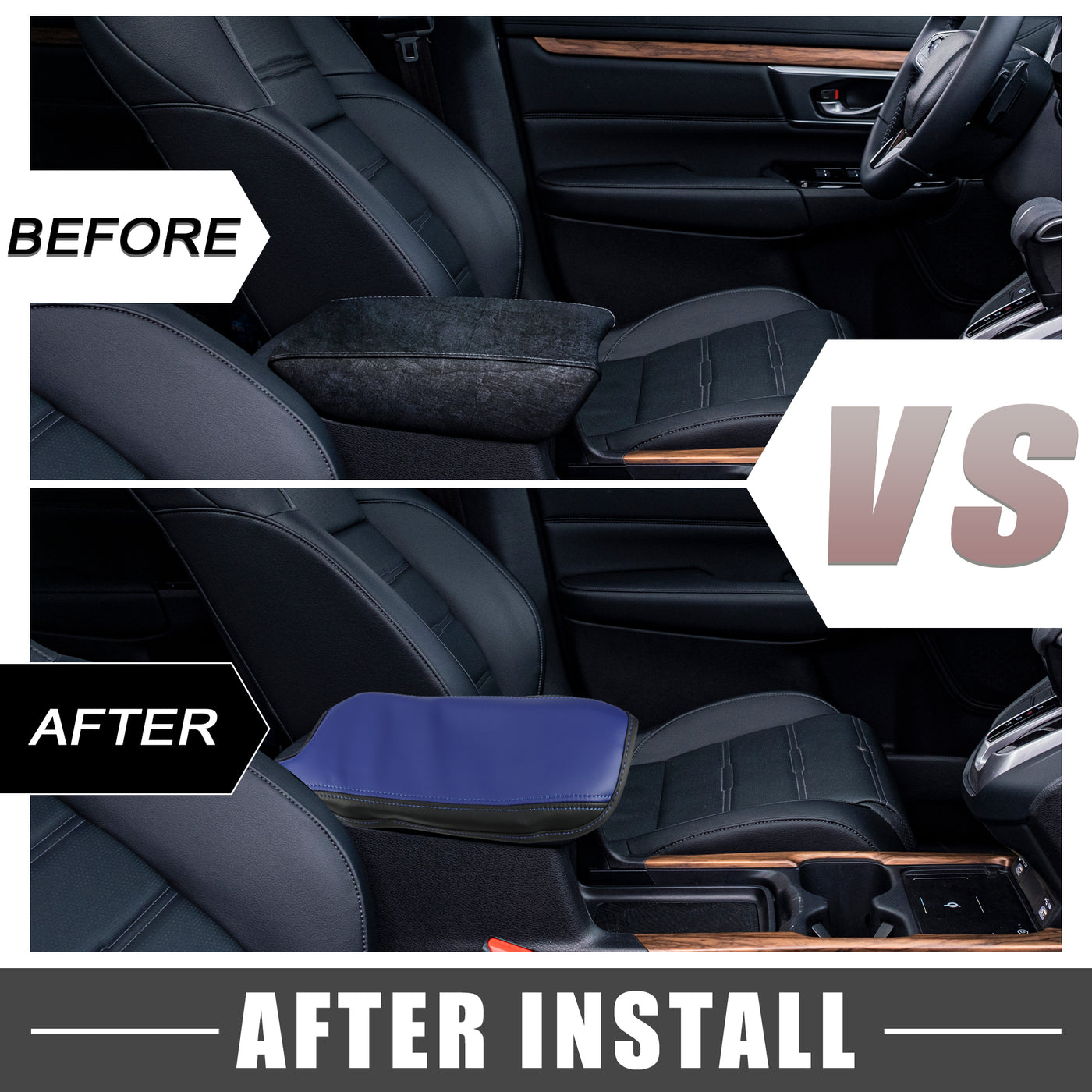 A ABSOPRO Car Center Console Seat Armrest Cover Interior Protective Lid Storage Covers Trim for Toyota CHR 2018-2023 Blue Black