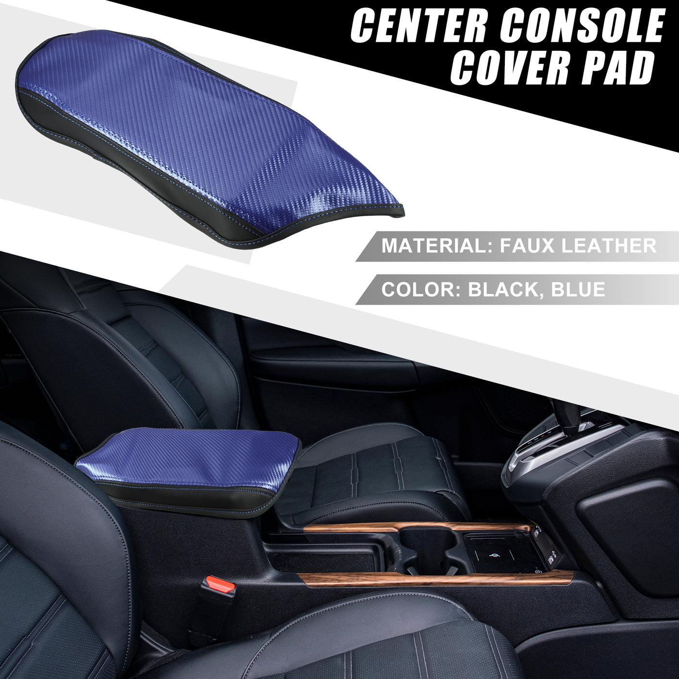 A ABSOPRO Car Center Console Seat Armrest Cover Interior Protective Lid Storage Covers Trim for Toyota CHR 2018-2023 Carbon Fiber Pattern Blue Black