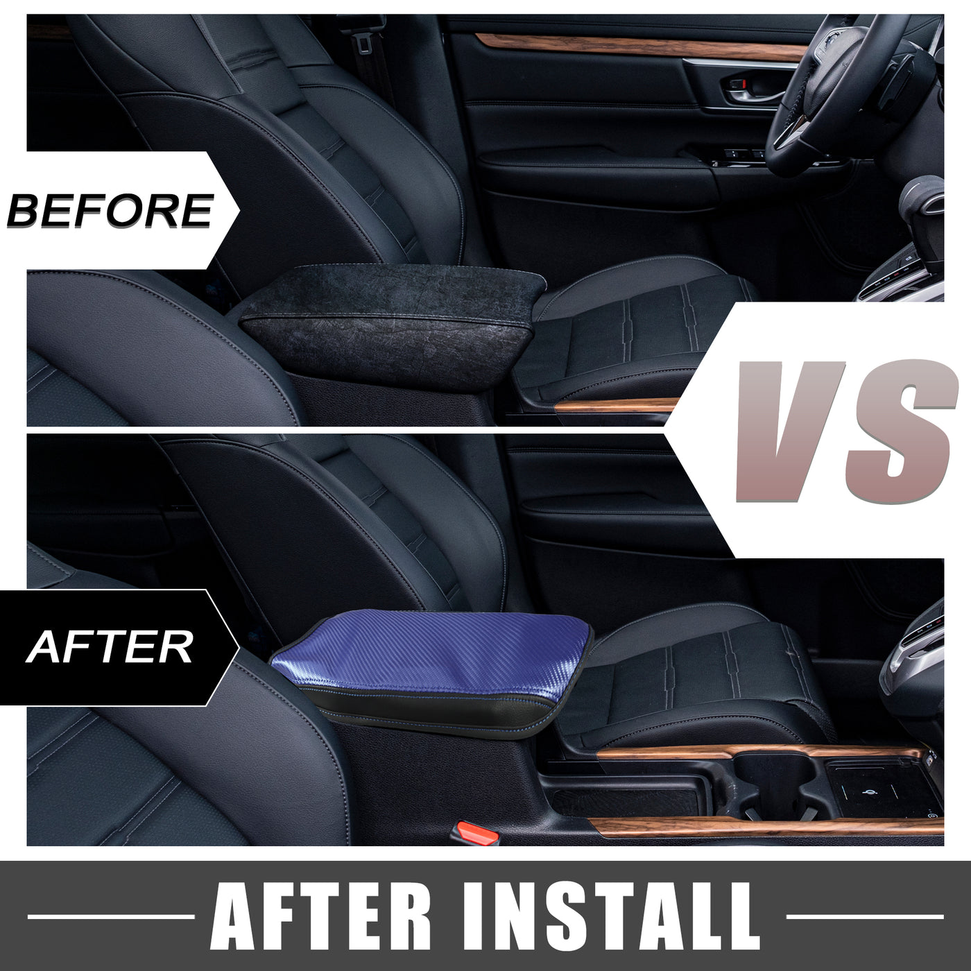 A ABSOPRO Car Center Console Seat Armrest Cover Interior Protective Lid Storage Covers Trim for Toyota CHR 2018-2023 Carbon Fiber Pattern Blue Black