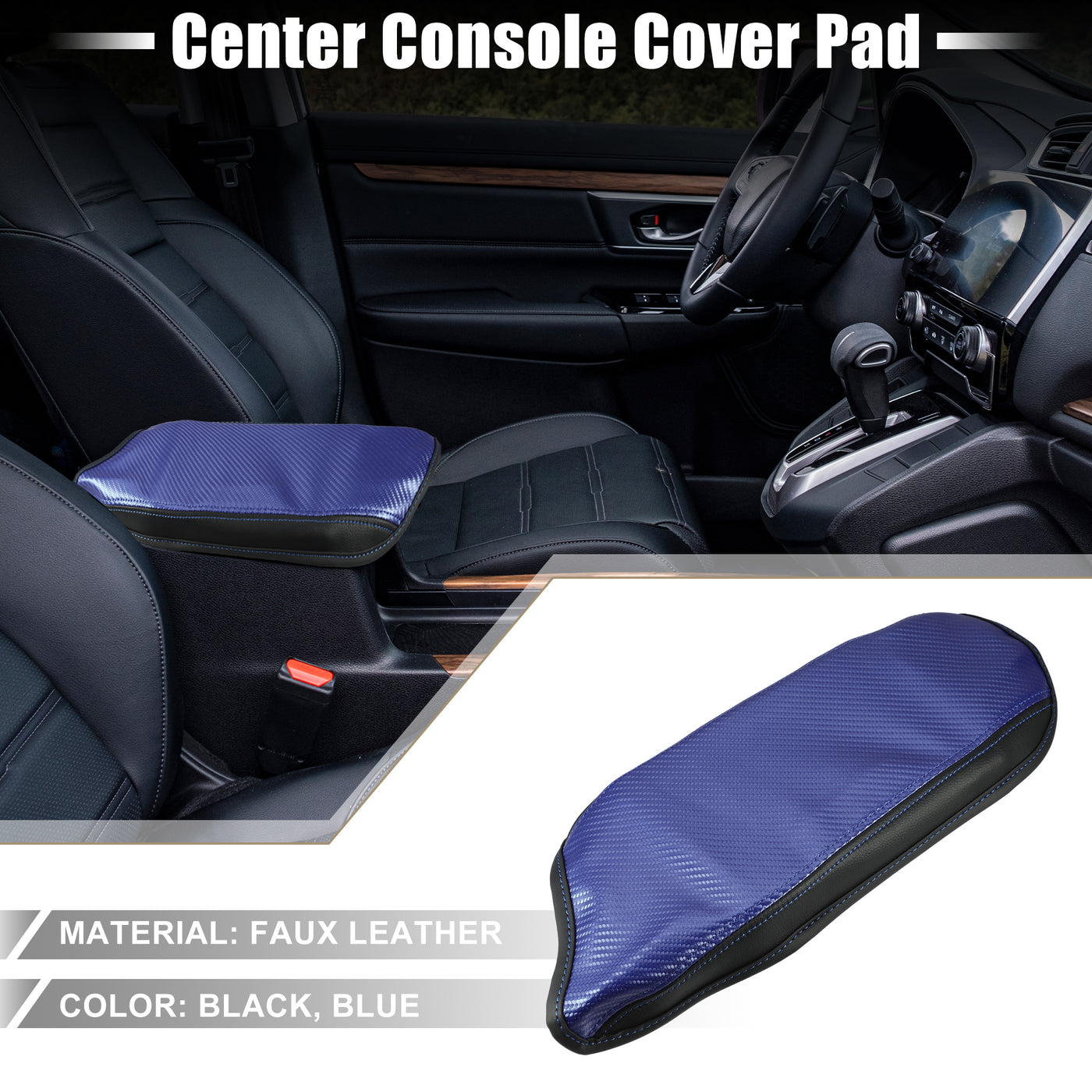 A ABSOPRO Car Center Console Seat Armrest Cover Interior Protective Lid Storage Covers Trim for Toyota CHR 2018-2023 Carbon Fiber Pattern Blue Black