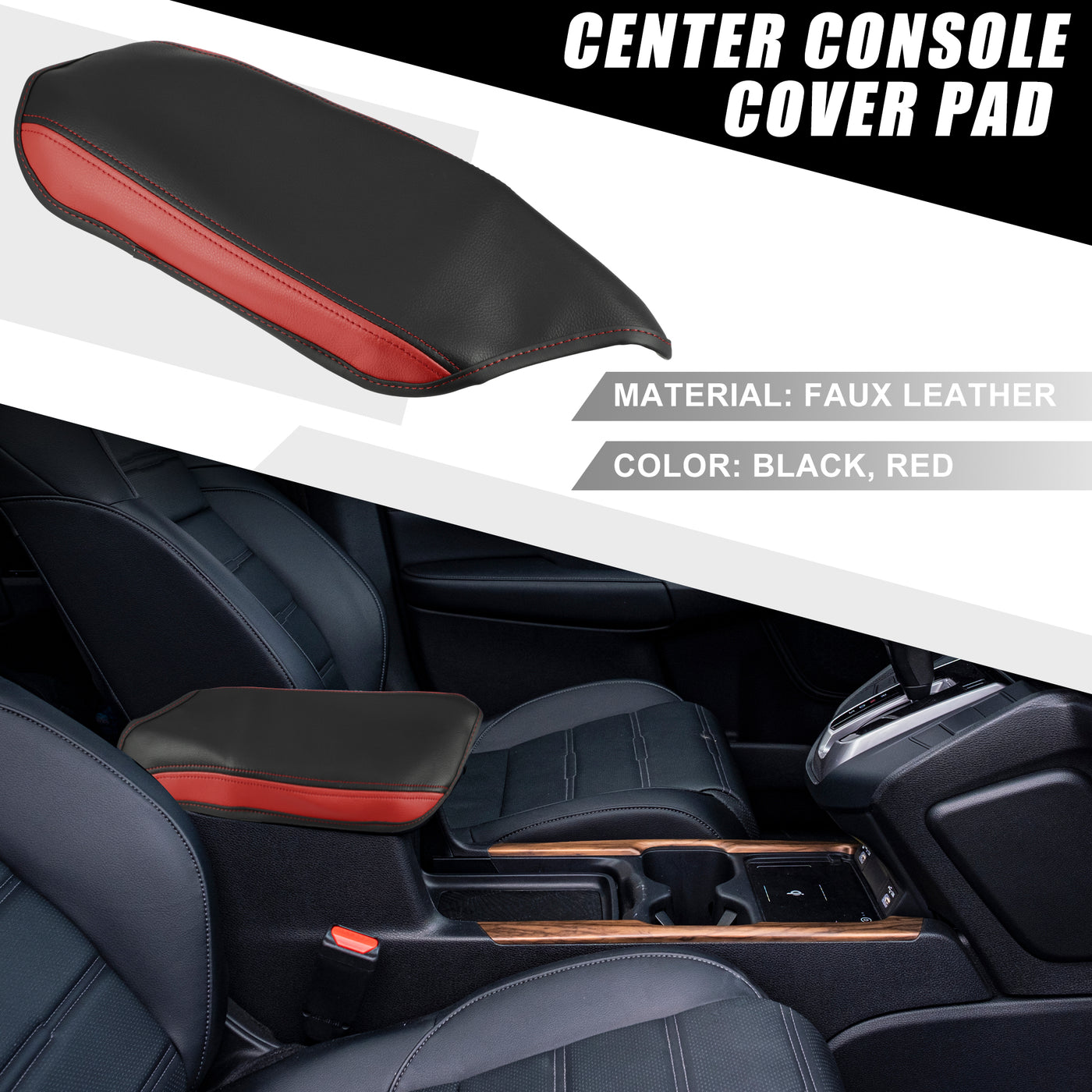 A ABSOPRO Car Center Console Seat Armrest Cover Interior Protective Lid Storage Covers Trim for Toyota CHR 2018-2023 Black Red