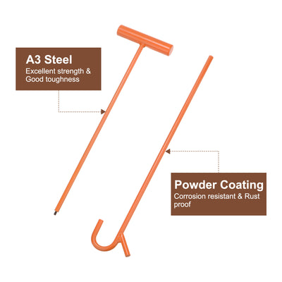 Harfington 2pcs Wheel Pin Puller Hook 31.5" A3 Steel for Pulling Manhole Covers, Orange