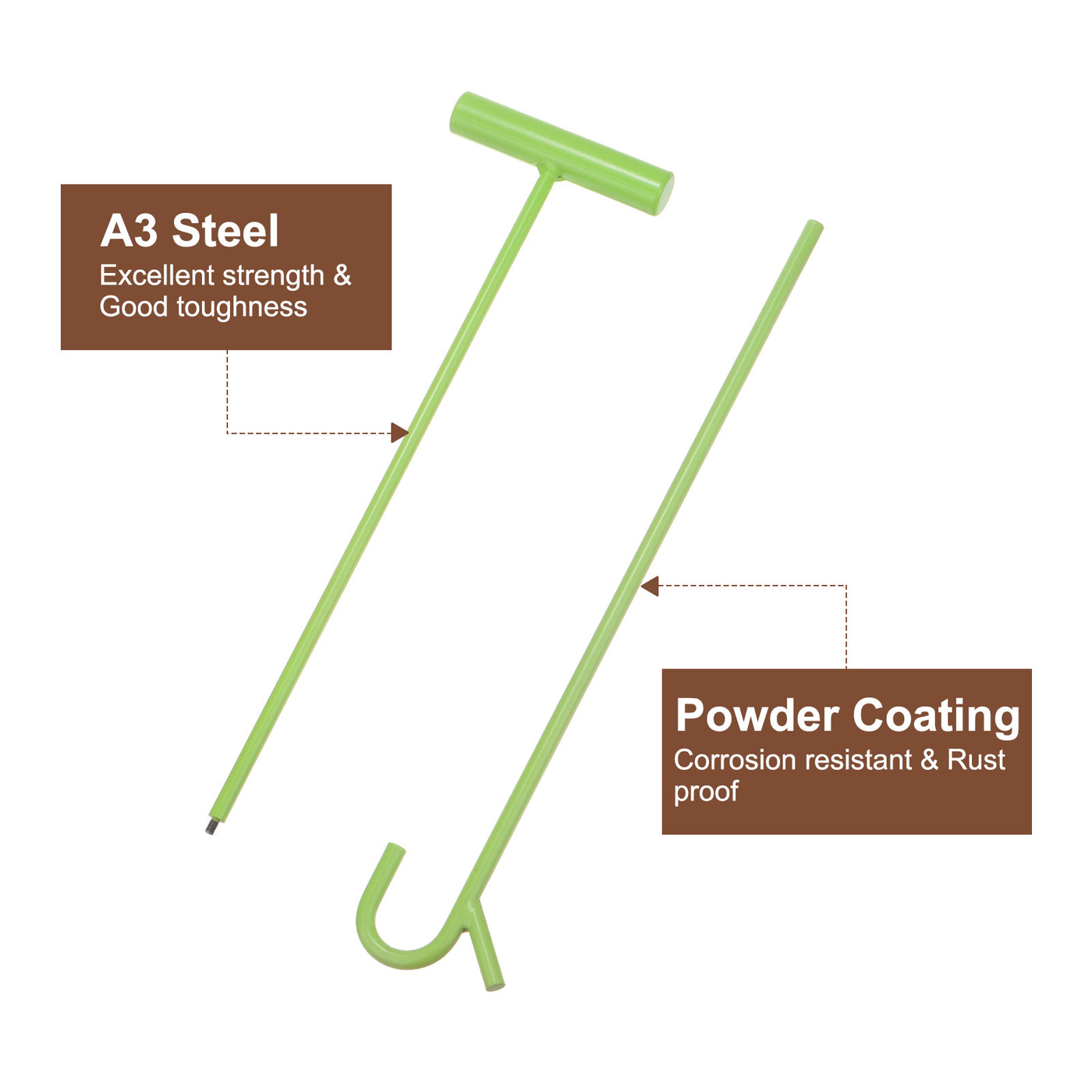 Harfington Wheel Pin Puller Hook 31.5" A3 Steel for Pulling Manhole Covers, Green