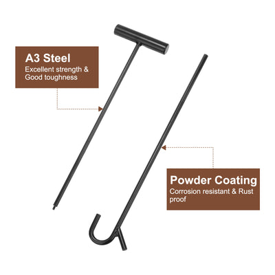 Harfington Wheel Pin Puller Hook 31.5" A3 Steel for Pulling Manhole Covers, Black